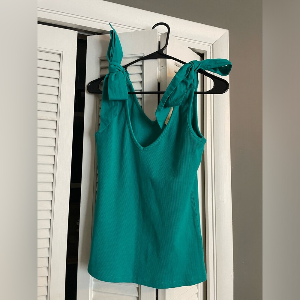 Teal bow shoulder tank Anthropologie